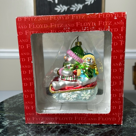 Fitz and Floyd Snow Buddies On Sleigh Ornament Collectible New in Box - Picture 1 of 7